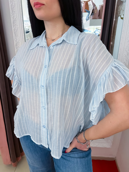 Camicia voile righe con rouches